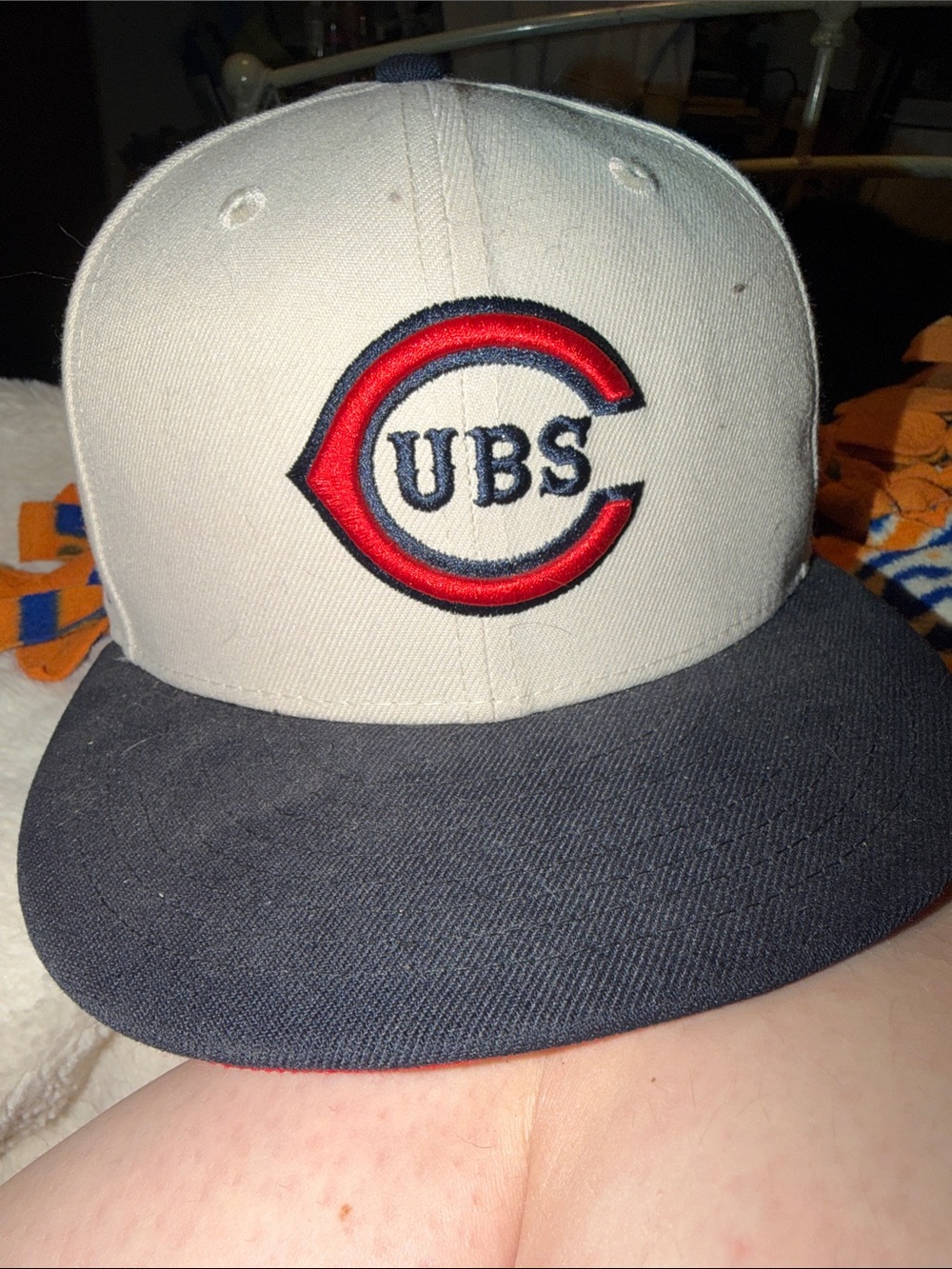 Chicago Cubs Two-Tone Fitted Cap - Cream & Navy
